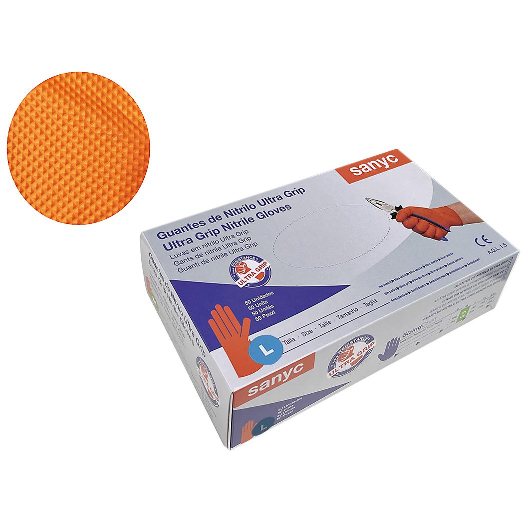 GUANTE DESECHABLE NITRILO NARANJA GRIP TL 50 UDS