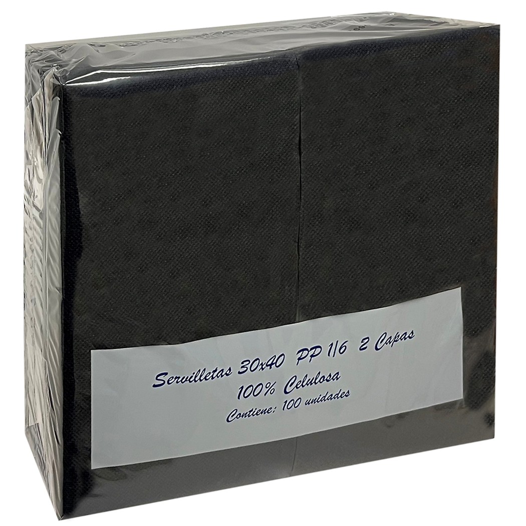 SERVILLETA 2C 30X40 CM 1/6 NEGRA PP 100 UDS