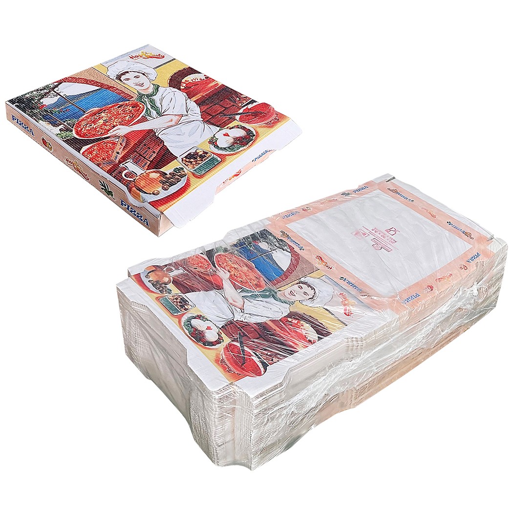 CAJA CARTON PIZZA 33X33X3.5 CM FRANCIA 100 UDS