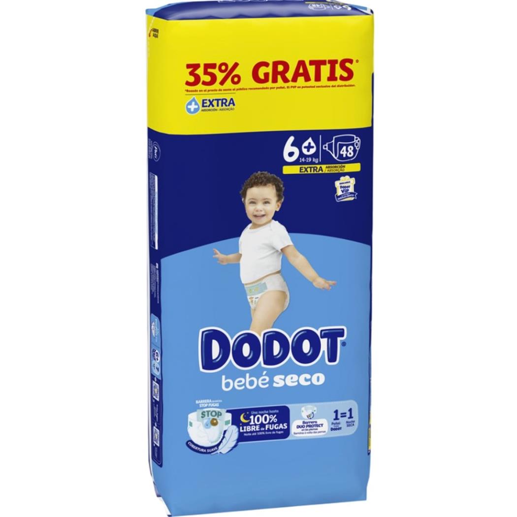 PAÑAL DODOT SECO EXTRA T-6 DE 13 A 18 KG 48 UDS